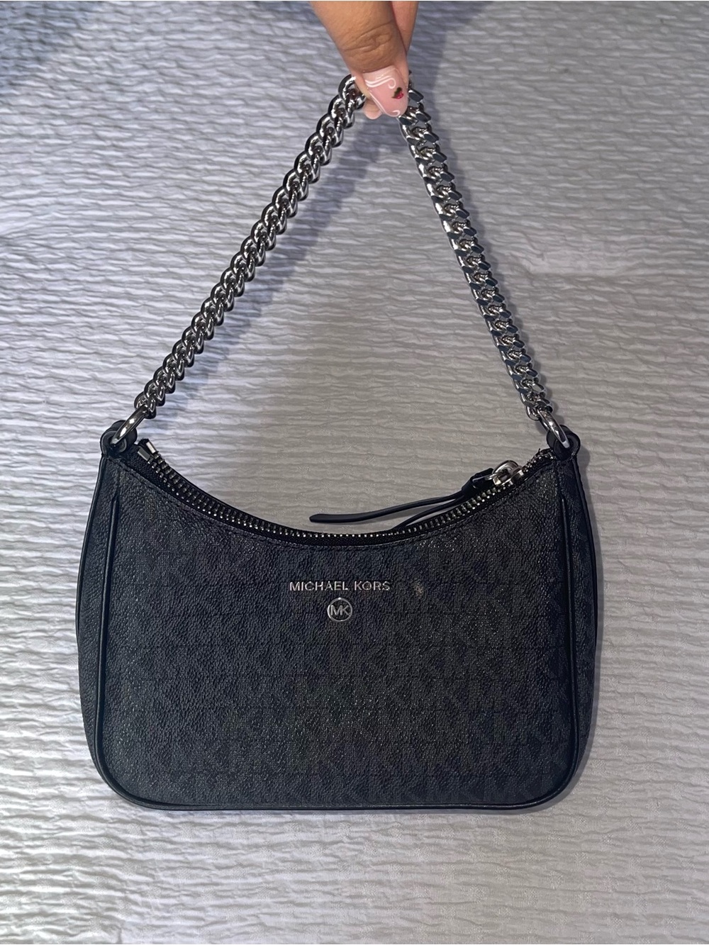 Michael Kors Black Logo-Print Chain Shoulder Bag